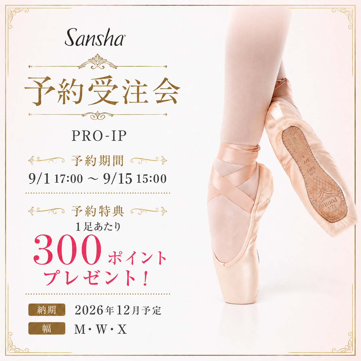 【期間限定・予約受注】Sansha（サンシャ）トウシューズPRO-IP